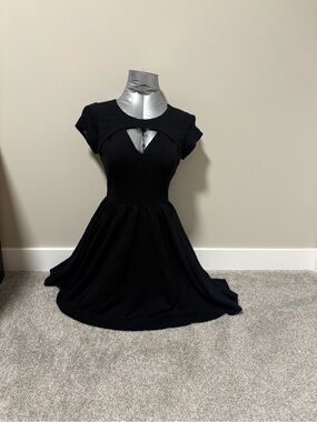 Guess Black Short-Sleeve Skater Dress with Cutout